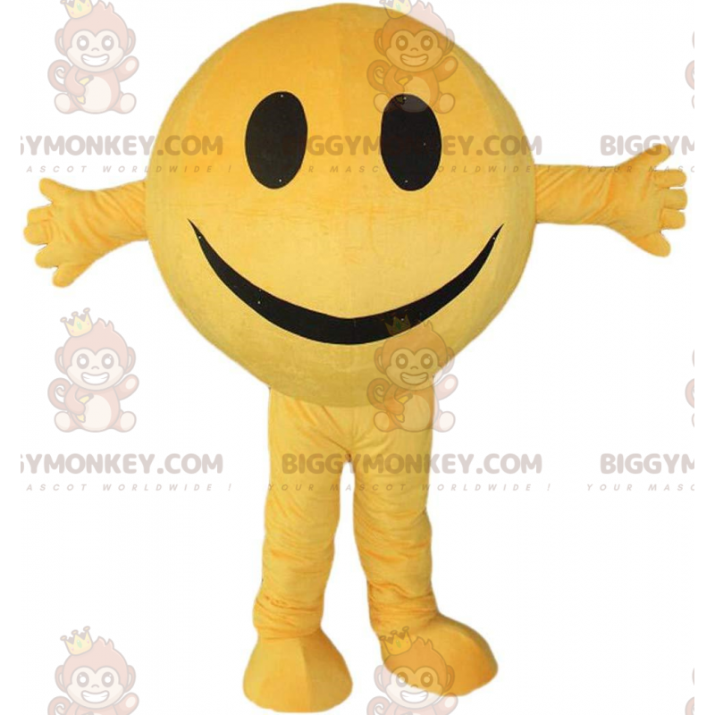 Κίτρινη στολή μασκότ BIGGYMONKEY™ Smiley, στρογγυλή στολή άνδρα
