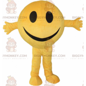 Keltainen hymiö BIGGYMONKEY™ maskottiasu, pyöreä hymyilevä