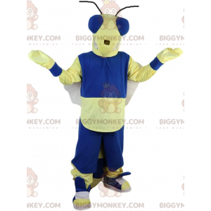 BIGGYMONKEY™ mascot costume fly, yellow and blue bee, insect