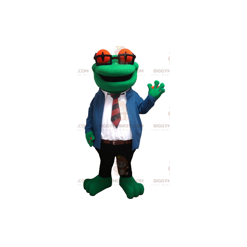 Frog BIGGYMONKEY™ Mascot Costume with Glasses and Tie Suit – Frog BIGGYMONKEY™ Mascot Costume with Glasses and Tie Suit –