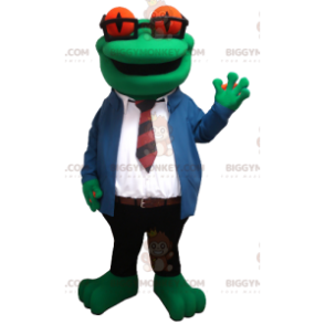 Στολή μασκότ Frog BIGGYMONKEY™ με γυαλιά και κοστούμι γραβάτα -