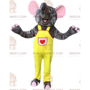 BIGGYMONKEY™ mascot costume of gray elephant in overalls