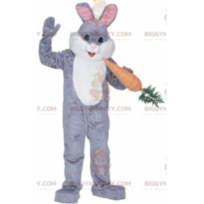 BIGGYMONKEY™ Maskottchenkostüm Grau-weißes Häschen mit