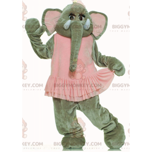 Στολή μασκότ BIGGYMONKEY™ γκρίζου ελέφαντα με ροζ τούτου