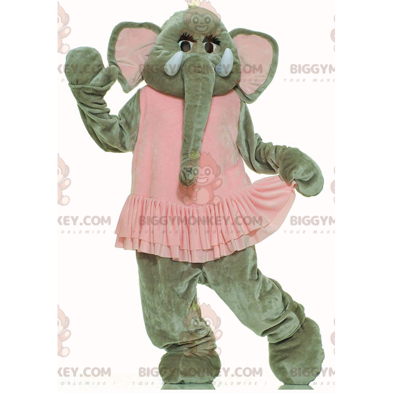 BIGGYMONKEY™ maskottiasu harmaan norsun kanssa BIGGYMONKEY™ maskottiasu harmaan norsun kanssa