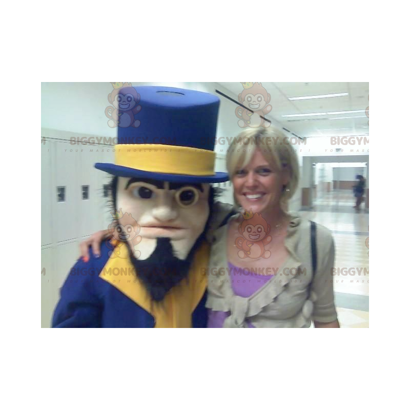 Bearded Man BIGGYMONKEY™ Mascot Costume Dressed in Blue and Bearded Man BIGGYMONKEY™ Mascot Costume Dressed in Blue and