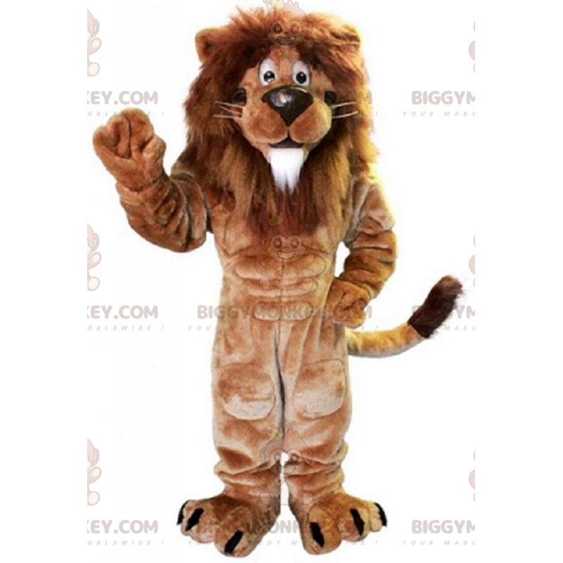 Disfraz de mascota BIGGYMONKEY™ de león musculoso marrón con Disfraz de mascota BIGGYMONKEY™ de león musculoso marrón con