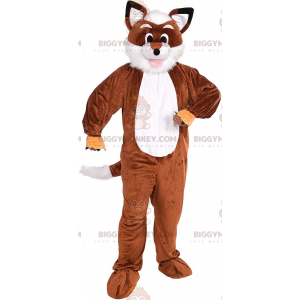 Καφέ και λευκή αλεπού στολή μασκότ BIGGYMONKEY™, στολή ζώων του