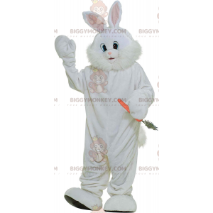 Kæmpe lodnet hvid kanin BIGGYMONKEY™ maskotkostume, stort