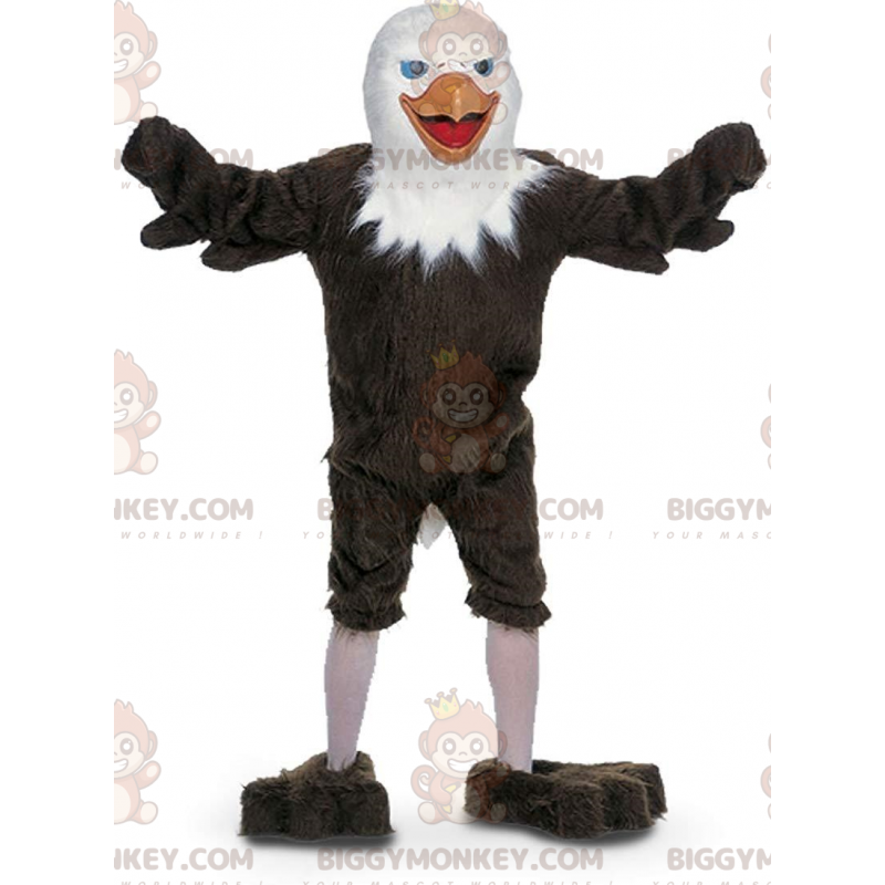 Traje de mascote BIGGYMONKEY™ de águia marrom e branca, traje Traje de mascote BIGGYMONKEY™ de águia marrom e branca, traje