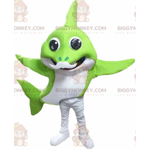 BIGGYMONKEY™ Maskotdräkt Grön och vit haj med vit mustasch -
