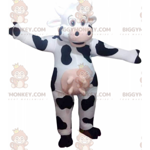 Weißes und schwarzes Kuh-BIGGYMONKEY™-Maskottchen-Kostüm