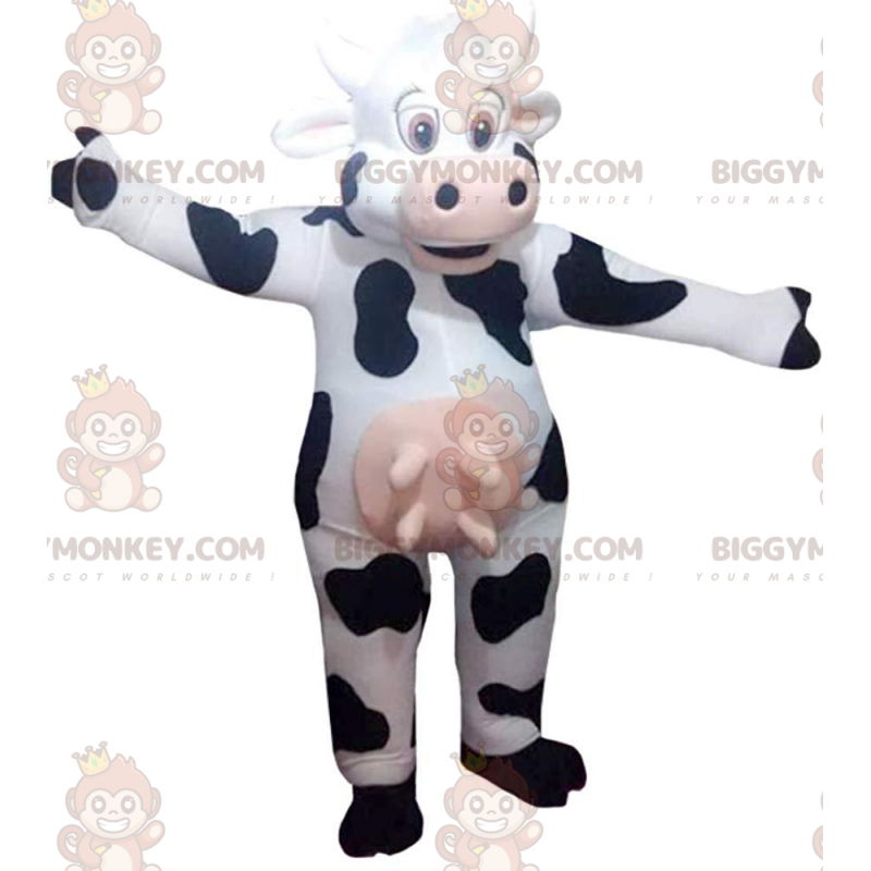 Disfraz de mascota BIGGYMONKEY™ de vaca blanca y negra, disfraz Disfraz de mascota BIGGYMONKEY™ de vaca blanca y negra, disfraz