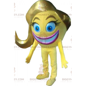 BIGGYMONKEY™ mascottekostuum gele smiley, emoticon, vrouwelijke