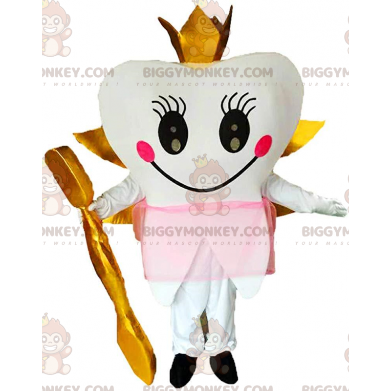 Winged Tooth BIGGYMONKEY™ maskotdräkt med guldkrona och borste - Maskot av objekt - BIGGYMONKEY_011426 - BiggyMonkey.com