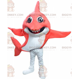 Röd och vit haj BIGGYMONKEY™ maskotdräkt, stor fiskdräkt -