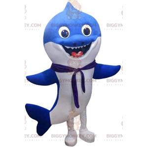 Blå och vit haj BIGGYMONKEY™ maskotdräkt, havsdräkt -