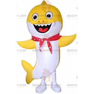 BIGGYMONKEY™ mascot costume of smiling yellow and white shark