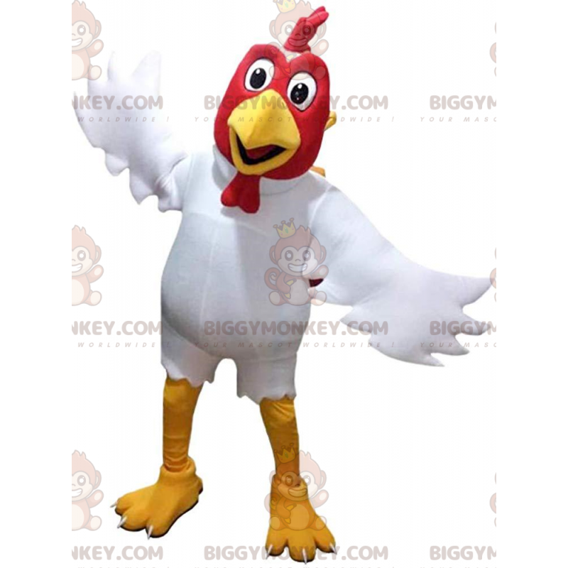 BIGGYMONKEY™ mascot costume white and red rooster, giant hen BIGGYMONKEY™ mascot costume white and red rooster, giant hen