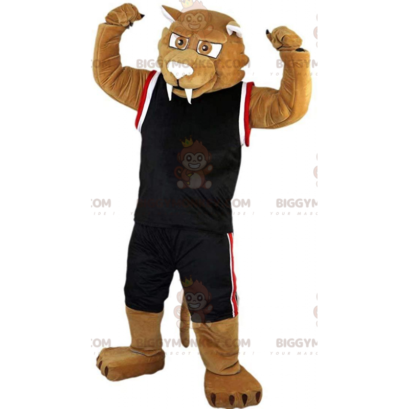 BIGGYMONKEY™ Mascot Costume Tan Sabertooth Tiger In Sportswear