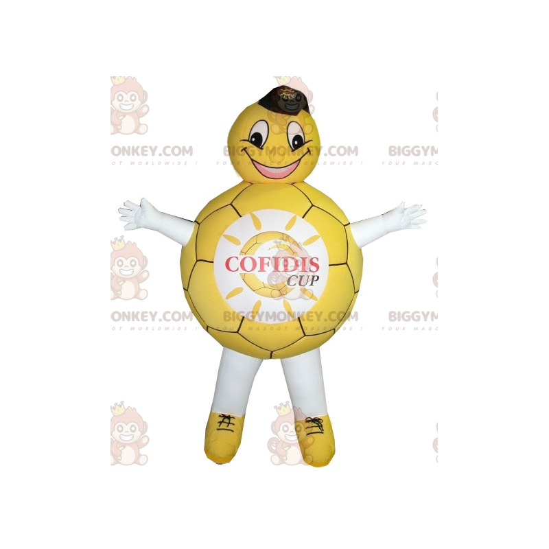 Costume da mascotte BIGGYMONKEY™ con palloncino giallo e bianco Costume da mascotte BIGGYMONKEY™ con palloncino giallo e bianco