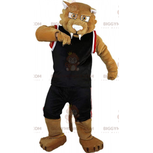 BIGGYMONKEY™ Mascot Costume Tan Sabertooth Tiger In Sportswear