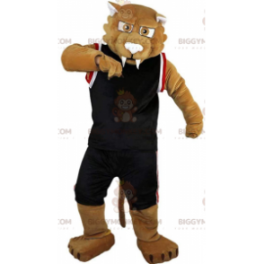 BIGGYMONKEY™ Mascot Costume Tan Sabertooth Tiger In Sportswear