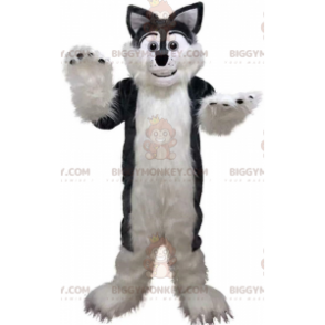 BIGGYMONKEY™ maskottiasu harmaan ja valkoisen huskyn, karvaisen