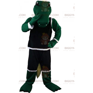 Costume de mascotte BIGGYMONKEY™ de crocodile vert en tenue de