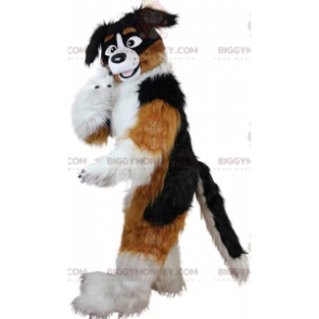 BIGGYMONKEY™ Τρίχρωμη στολή μασκότ σκύλου, μαλακή και γούνινη