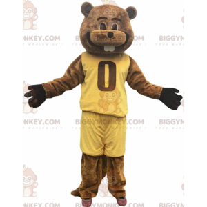 Brown Beaver BIGGYMONKEY™ mascottekostuum gekleed in