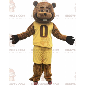 Ruskea Beaver BIGGYMONKEY™ maskottiasu, joka on pukeutunut