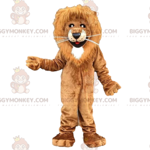 Brown and white lion BIGGYMONKEY™ mascot costume, hairy feline