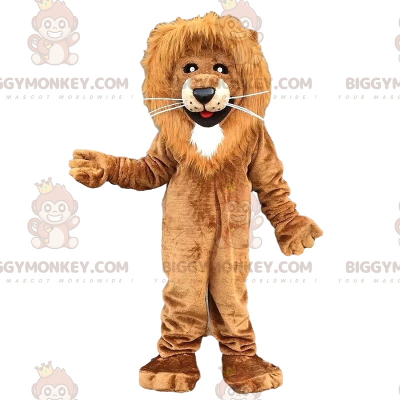 Costume de mascotte BIGGYMONKEY™ de lion marron et blanc Costume de mascotte BIGGYMONKEY™ de lion marron et blanc