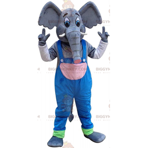 Elephant BIGGYMONKEY™ maskottiasu haalareilla, pachyderm-asu -