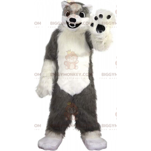 BIGGYMONKEY™ maskotdräkt av mjuk och lurvig grå och vit hund