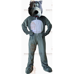 Costume da mascotte BIGGYMONKEY™ lupo grigio e bianco, costume