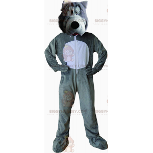 Gray and White Wolf BIGGYMONKEY™ Mascot Costume, Furry Bad Wolf