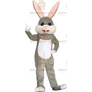Grå och vit kanin BIGGYMONKEY™ Maskotdräkt, Big Bunny Costume -