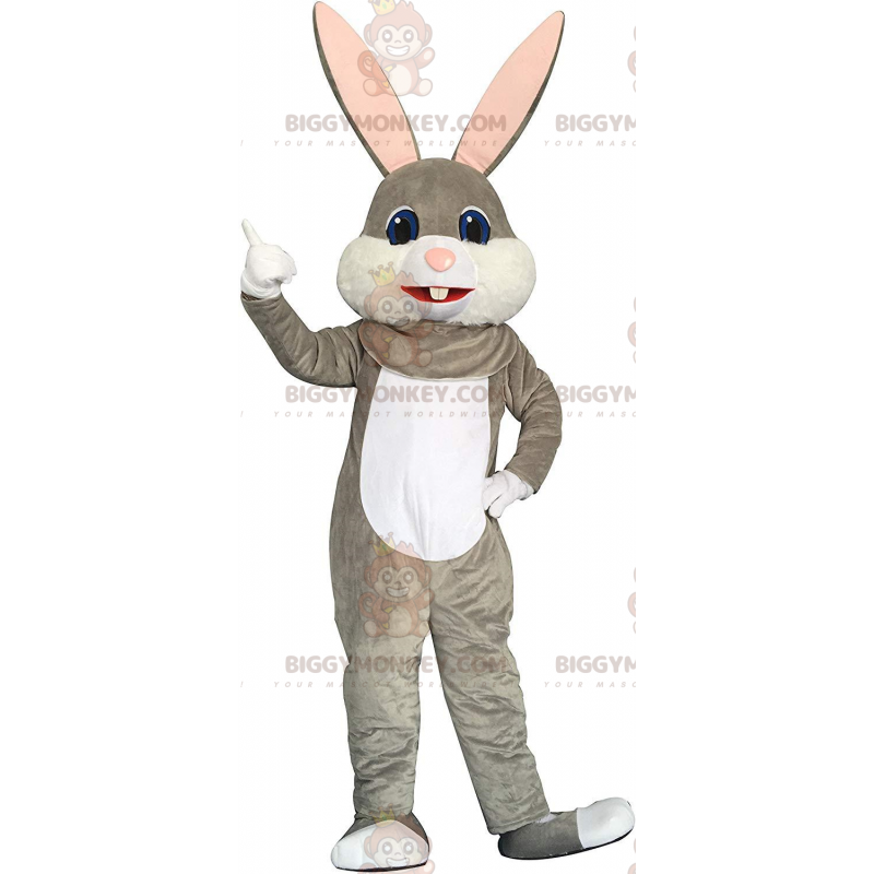 Disfraz de mascota de conejito gris y blanco BIGGYMONKEY™ Disfraz de mascota de conejito gris y blanco BIGGYMONKEY™
