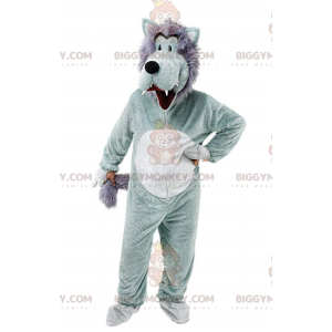BIGGYMONKEY™ Costume da mascotte lupo grigio e bianco, costume