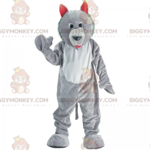 Στολή μασκότ BIGGYMONKEY™ γκρι και λευκός λύκος, στολή