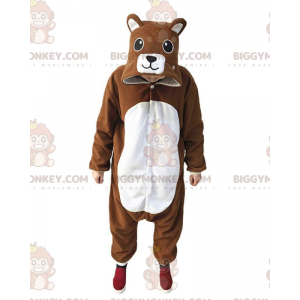 Brun og hvid bamse pyjamas, kostume jumpsuit - Biggymonkey.com