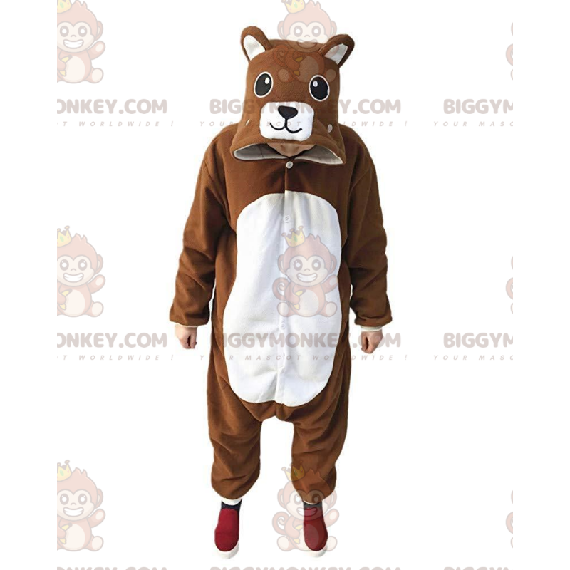 Brun och vit teddypyjamas, kostym jumpsuit - Bärmaskot - BIGGYMONKEY_011501 - BiggyMonkey.com