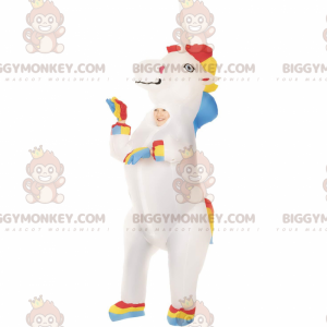 Very colorful inflatable unicorn BIGGYMONKEY™ mascot costume