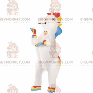 Πολύχρωμη φουσκωτή στολή μασκότ BIGGYMONKEY™, στολή μονόκερου -