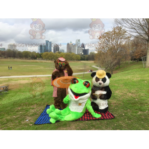 3 maskoti BIGGYMONKEY™: medvěd hnědý, panda a zelená žába –