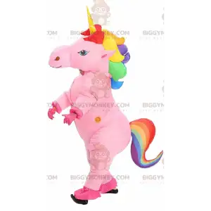 Kostým maskota BIGGYMONKEY™ Růžový nafukovací jednorožec s