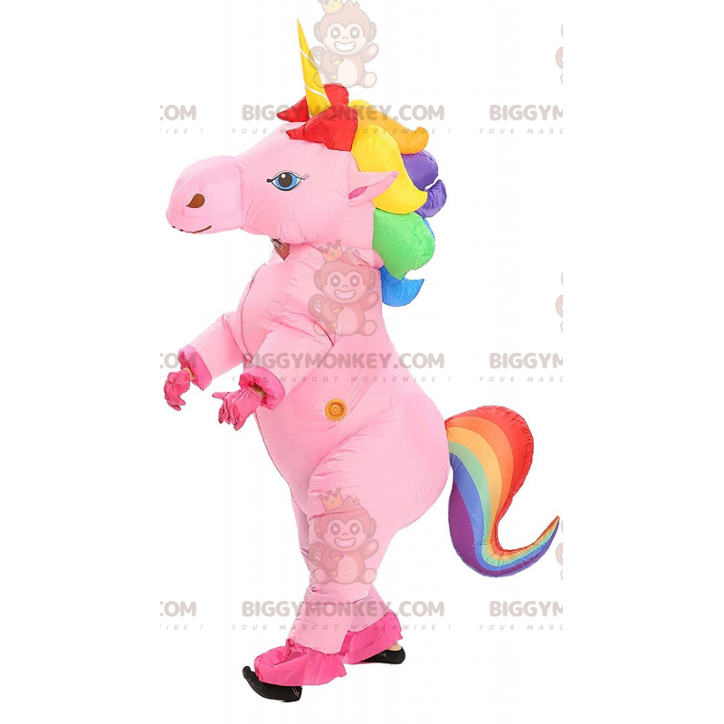 Traje de mascote BIGGYMONKEY™ rosa inflável unicórnio com juba