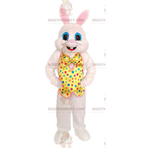 BIGGYMONKEY™ White Rabbit Mascot Costume With Colorful Polka